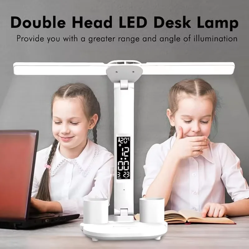 Eye Protection New Rechargeable LED Clock Dimmable Table Lamp 180° Rotating Foldable Desktop Reading Night Light USB