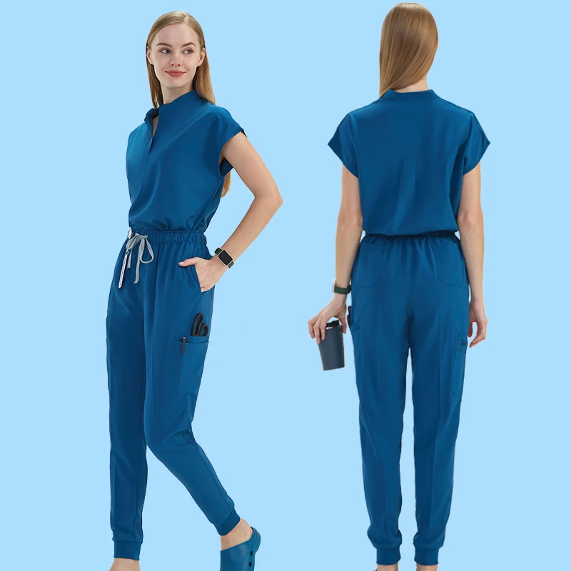 Premium Damen OP-Peeling-Uniform-Set, Tunika-Oberteil, Joggerhose, 10 Taschen, Krankenhaus, Arzt, Zahnarzt, Arbeitskleidung, Krankenpflege-Peelings S180-02