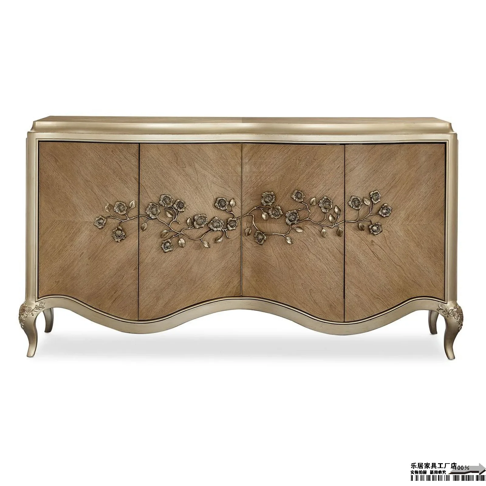

A48 Neoclassical solid wood porch cabinet foyer cabinet champagne engraved retro partition decorative cabinet