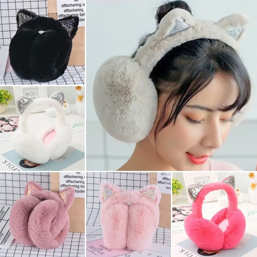 Moda Plush Ear Muff para Proteção Fria, Glitter Cat Ear, mais quente, manter aquecido, inverno