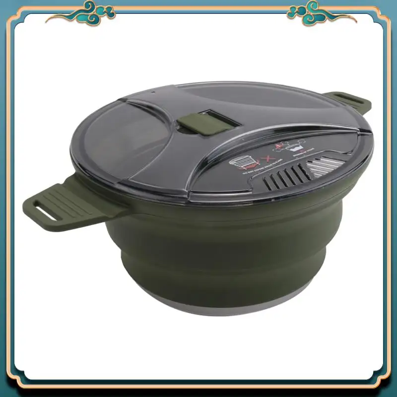 Latest 1 Piece Outdoor Folding Pot Silicone Hiking Cooking Pot Portable Picnic Pot ,Green