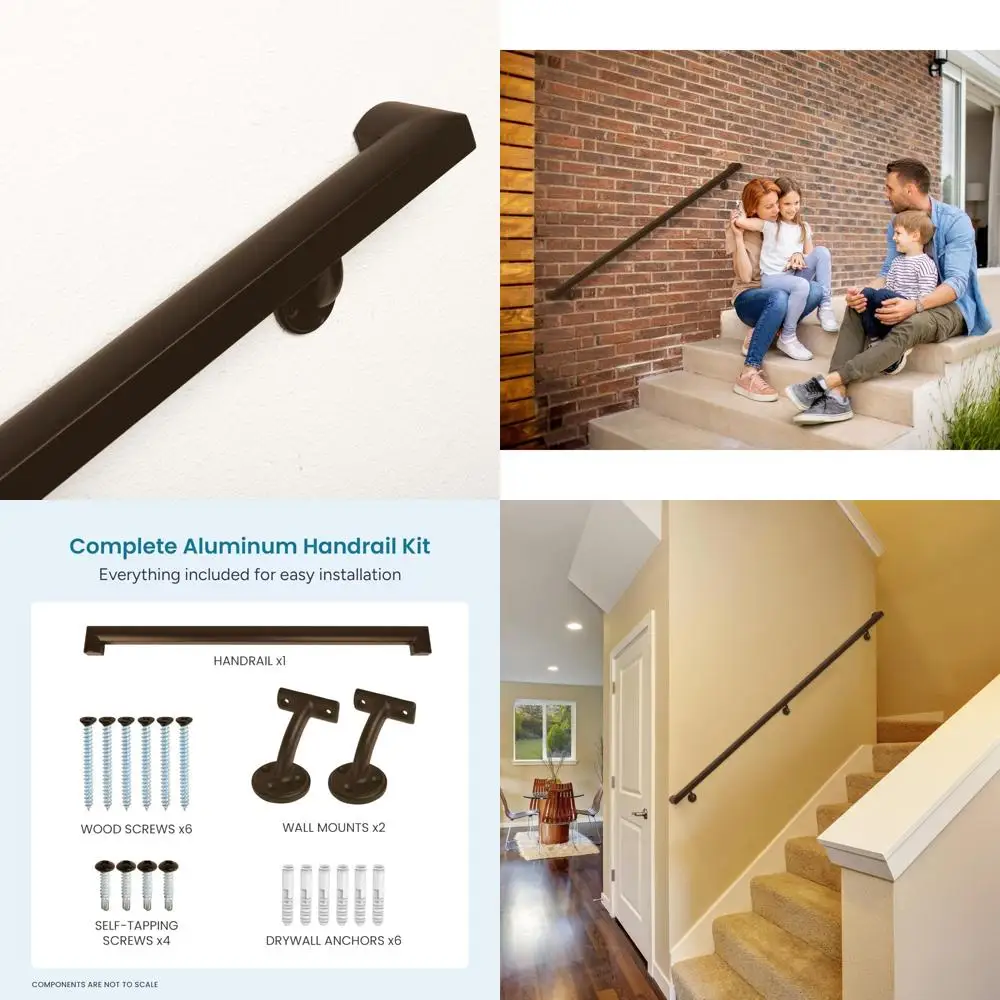 طقم درابزين من الألومنيوم المطلي بالمسحوق مع دعامات تثبيت على الحائط، للاستخدام الداخلي والخارجي، قبضة قوية ومريحة، هاردوا كاملة #1