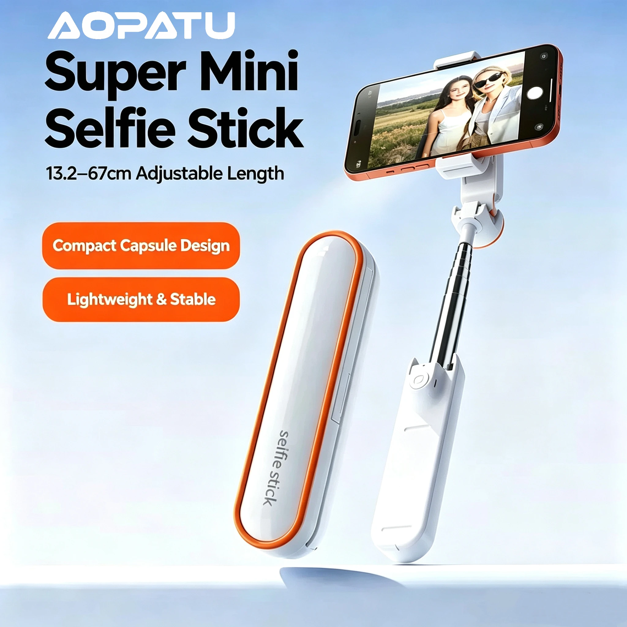AOPATU Mini Selfie Stick with Remote, Anti-Shake Foldable Pocket Selfie Stand for Cell Phone, 13.2cm-67cm for TikTok Video Vlog