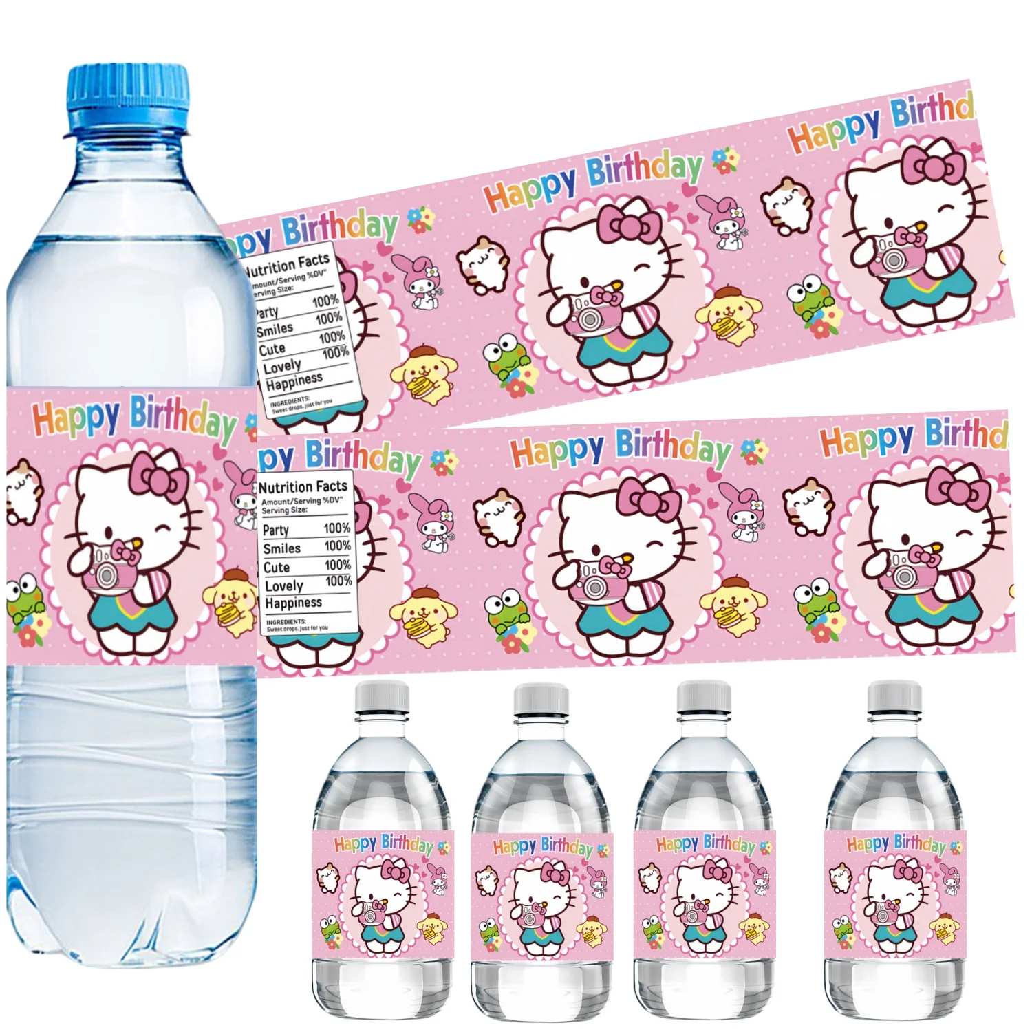 Pegatinas de botellas de agua de Hello Kitty, decoraciones para fiesta de cumpleaños, pegatinas impermeables de gatito para niños, calcomanías de juguete, regalo para niños y niñas