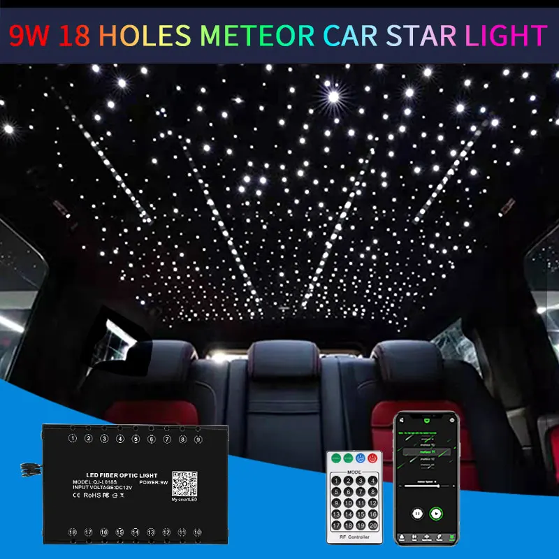 

9W 18Holes Meteor Car Starry Sky light Car Roof Star Night Light Auto Accessories LED Interior Ceiling Lamp Fiber Optic Lighting