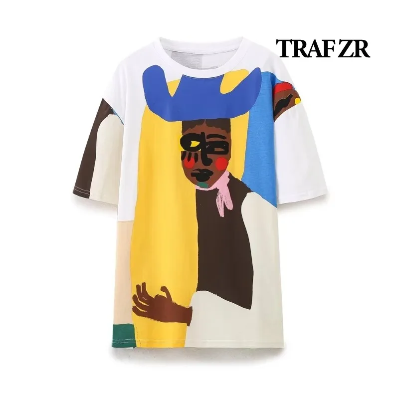 TRAF ZR Cotton T-shirts for Women Tops Summer 2024 Women\'s Shirt Tshirts O-neck Harajuku Fashion Y2k Tshirt Blouse Casual Top