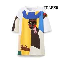 TRAF ZR Cotton T-shirts for Women Tops Summer 2024 Women's Shirt Tshirts O-neck Harajuku Fashion Y2k Tshirt Blouse Casual Top