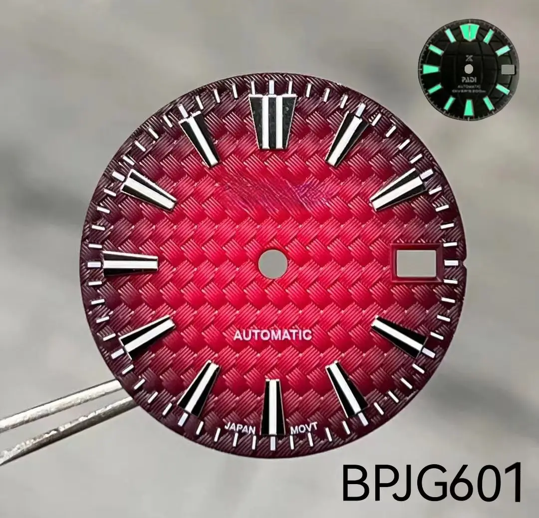 Hot Selling 28.5mm S Logo Dial Red Green Purple Woven Pattern Dial for NH35 Movement Silver Hands S Dial Modification Parts