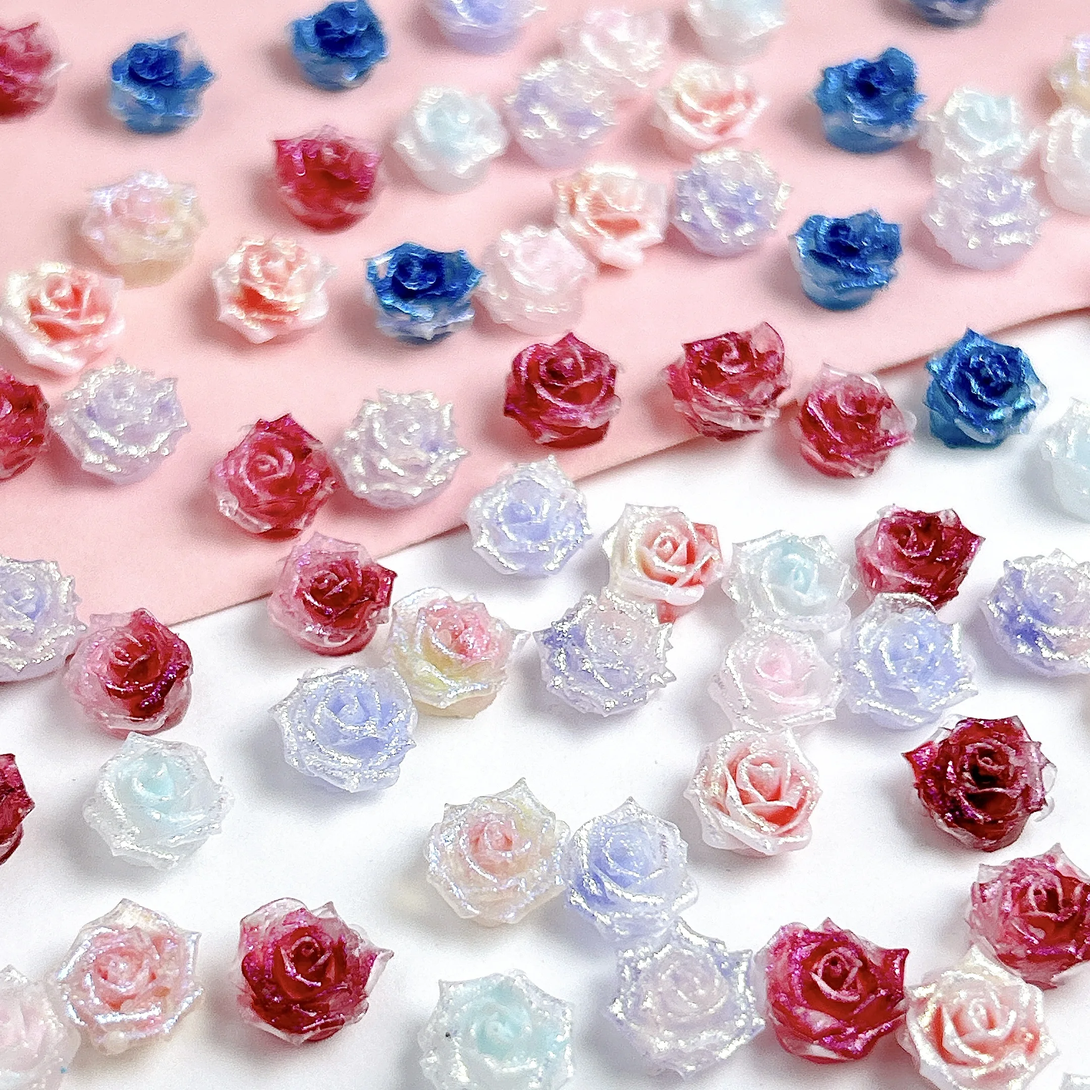 Décorations pour ongles en résine camélia colorée dégradée, simulation douce et lumineuse, fleurs fines scintillantes, pièces pour Nail Art à faire soi-même