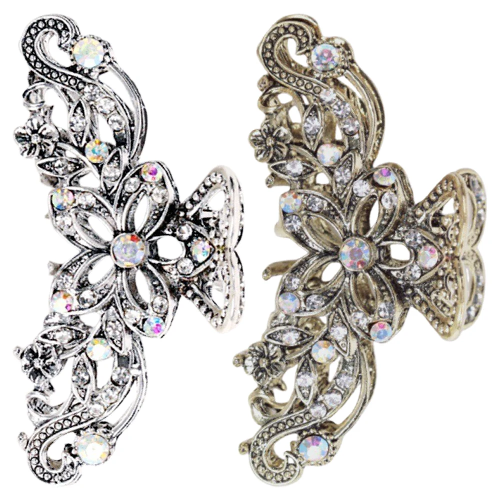 

2pcs Rhinestone Hairpins Vintage Silverplated Bridesmaid Hair Accessories Non Slip Floral Zinc Alloy Hair Clips Accessories