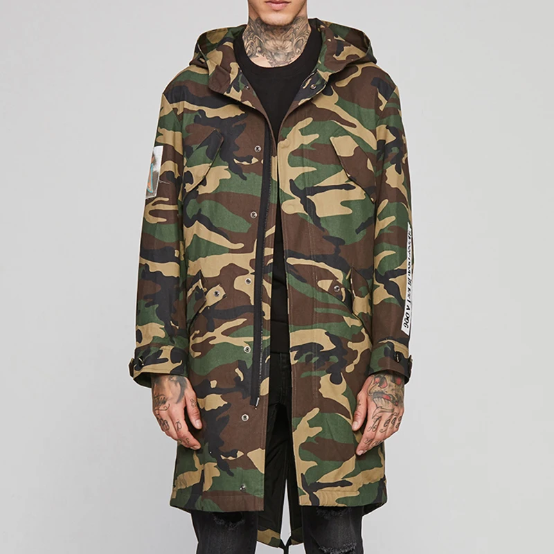 Men's Classic Camouflage Hooded Parka - Mid-Length British Fashion Warm Customized Casual Coat