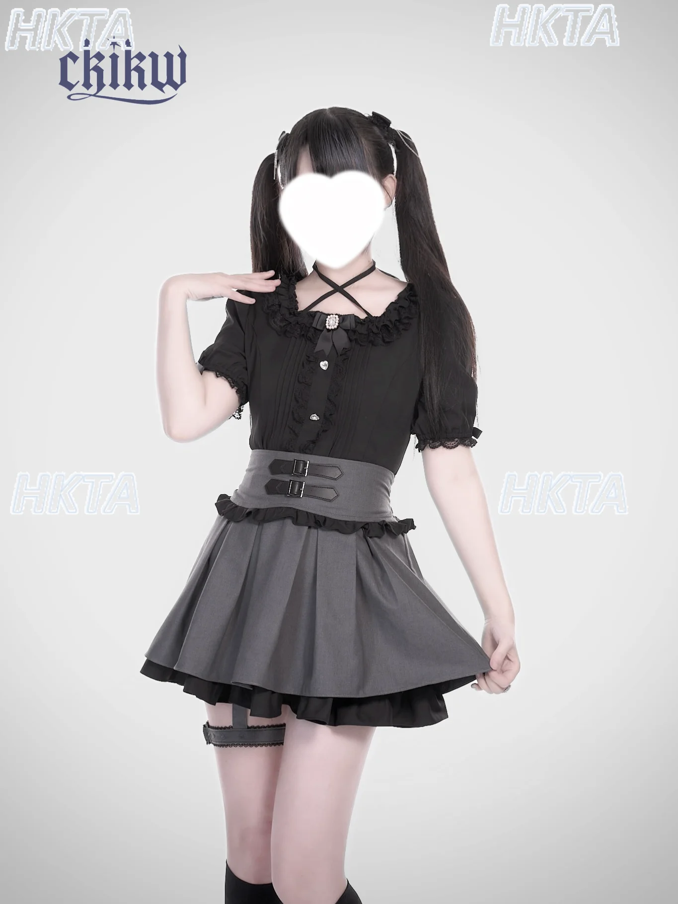 Japonês subcultura cintura fivela de couro perna anel dobrável dupla cintura alta saia preta feminina goth uma linha lolita saias curtas meninas