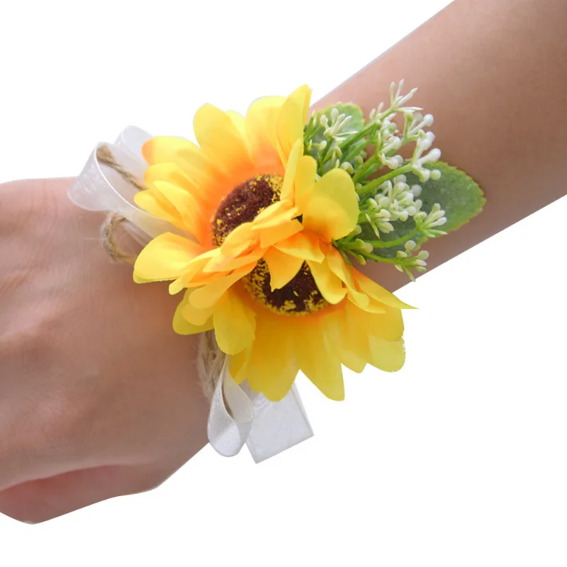 Girassol flores aritificais pulso corsage acessórios do casamento da dama de honra akcesoria ślubne