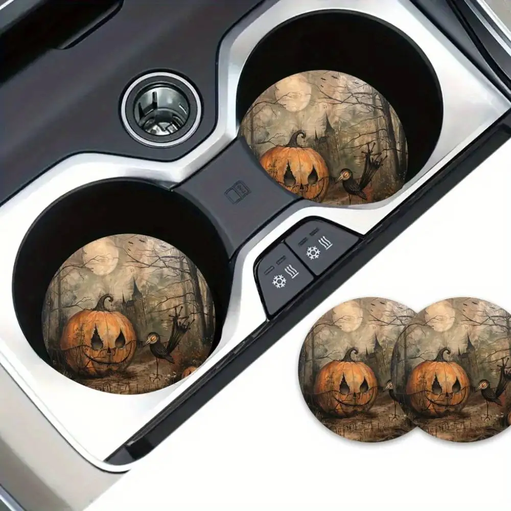 Vintage Pumpkin Scarecrow EVA Car Coasters Vibrant Long-lasting Car & Home Decoration Distinctive Gift
