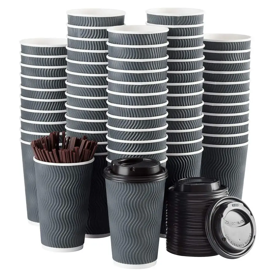 

Coffee Cups with Lids and Straws 16 oz 90 Set Togo Hot Paper Coffee Cup with Lid To Go for Beverages Espresso Tea Insulated Reus