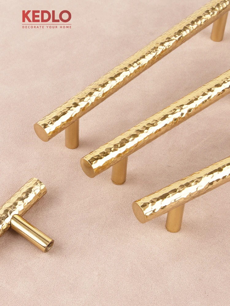 

KEDLO Modern minimalist solid brass hammer patterned long handle kitchen drawer circular knob cabinet long handle
