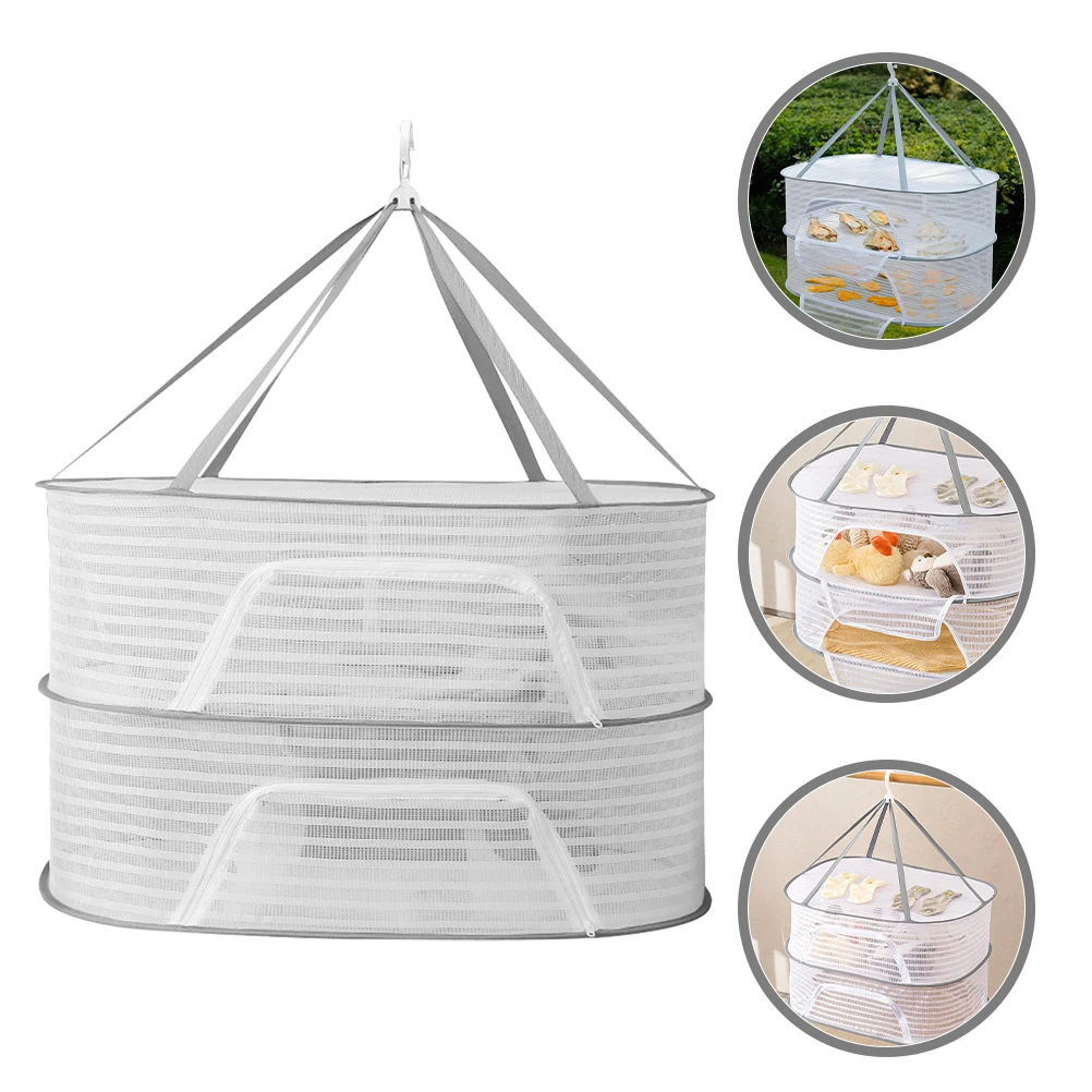 Multi-Layer Foldable Drying Basket White Medium Mesh Hanging Rack Clothes Socks Vegetable Drying Organizer Insect Proof
