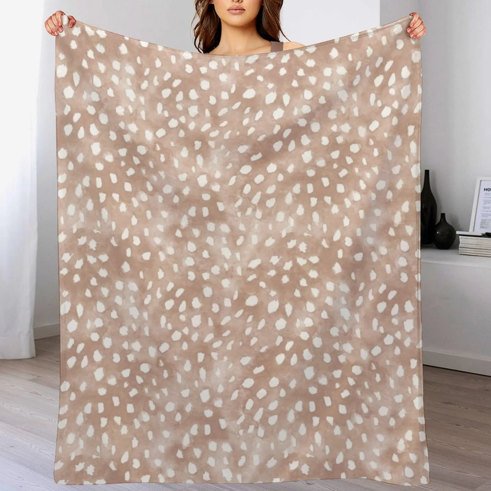 

Light Brown Boho Deer Spots Fawn Print Throw Blanket Sofas Decorative Sofa Large Extra Large Throw Blankets