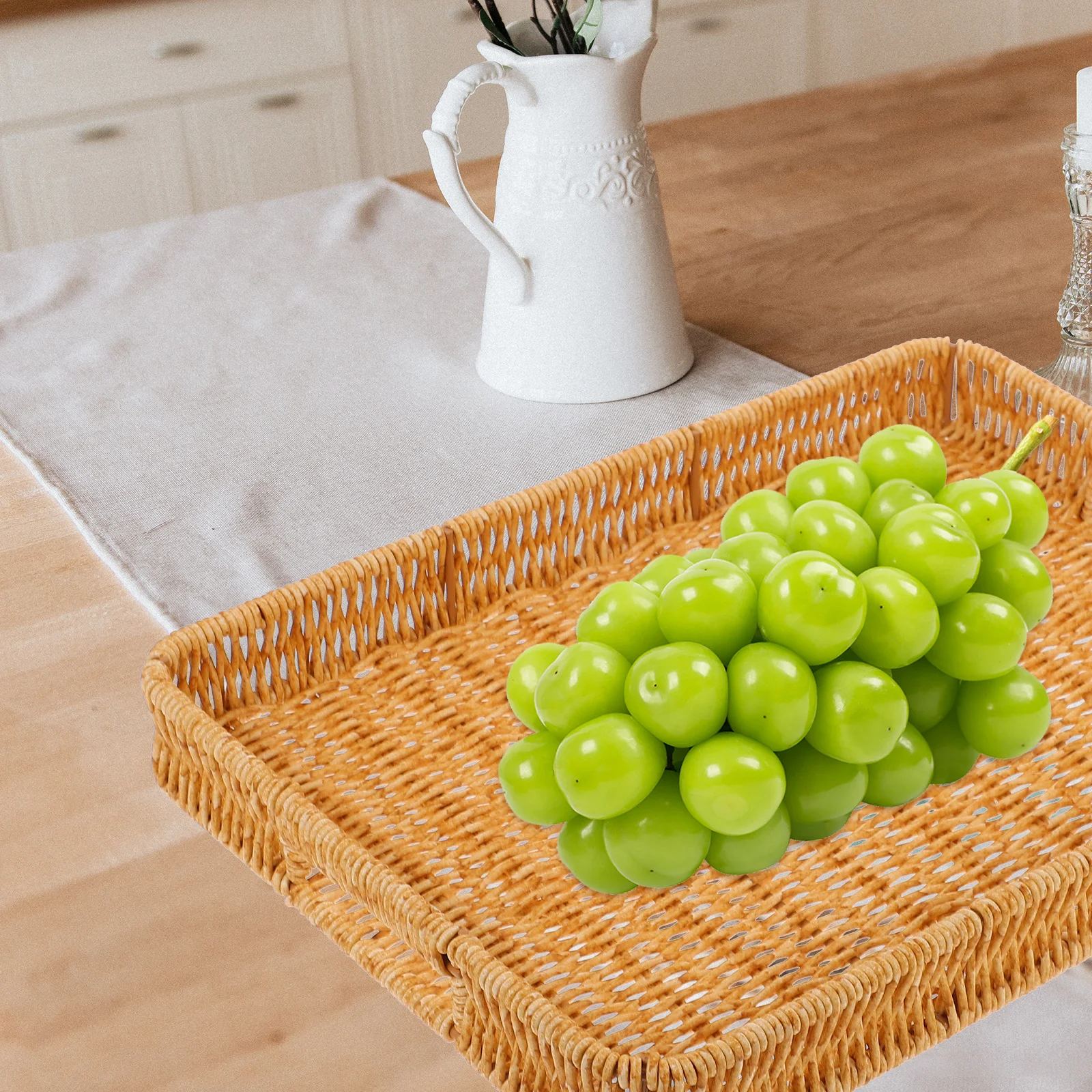 

Woven Rattan Basket Multi-Purpose Storage Tray for Home Hotel Supermarket Fruit Bread Hand Woven Basket