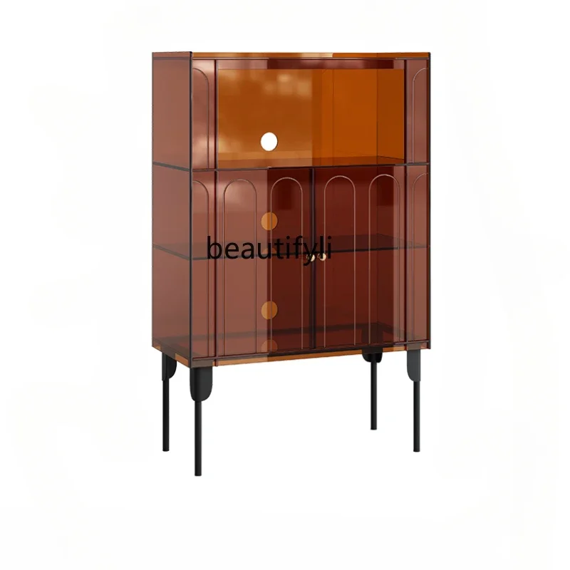 

S Acrylic Sideboard Hallway Modern Simple and Light Luxury Living Room Sofa Edge Wine Cabinet against the Wall Household Storag