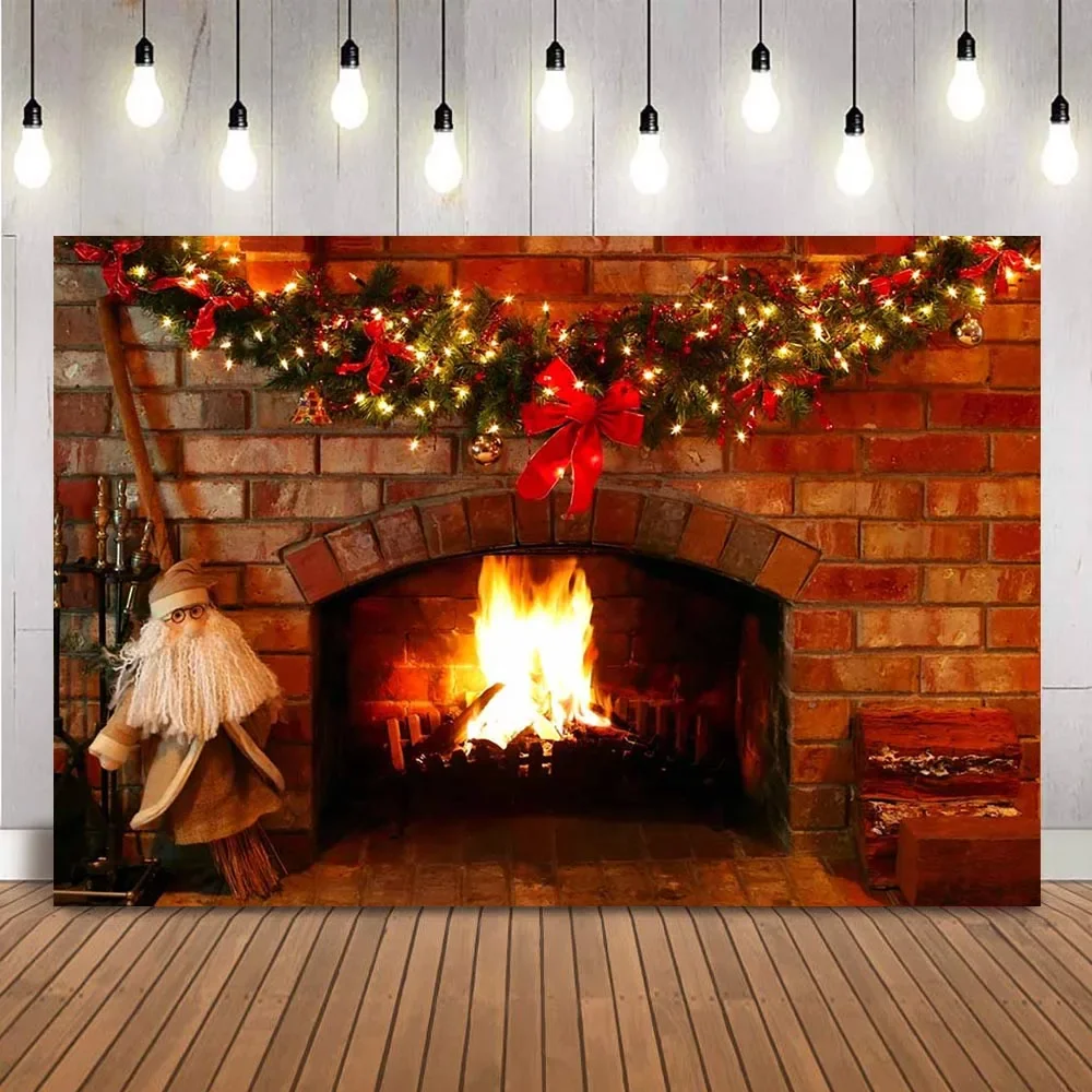 Red Brick Fireplace photography backdrop bright fire Christmas party decoration supplies 7x5ft fireplace photocall studio prop