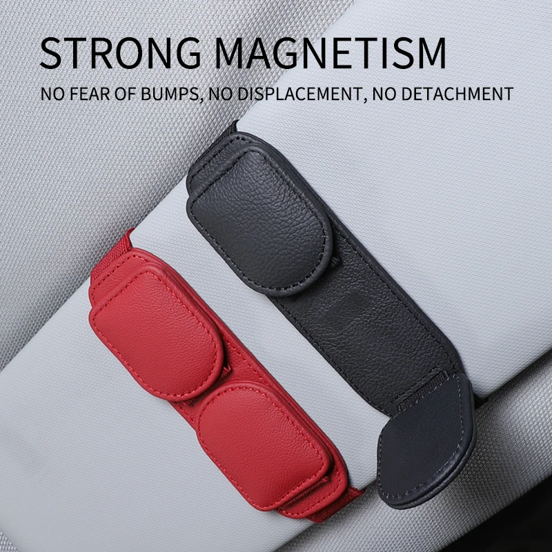 

Double Clip Sunglass Holder Magnetic Leather Glasses Eyeglass Hanger Clip for Car Sunglasses Holder and Ticket Card Clip for Car