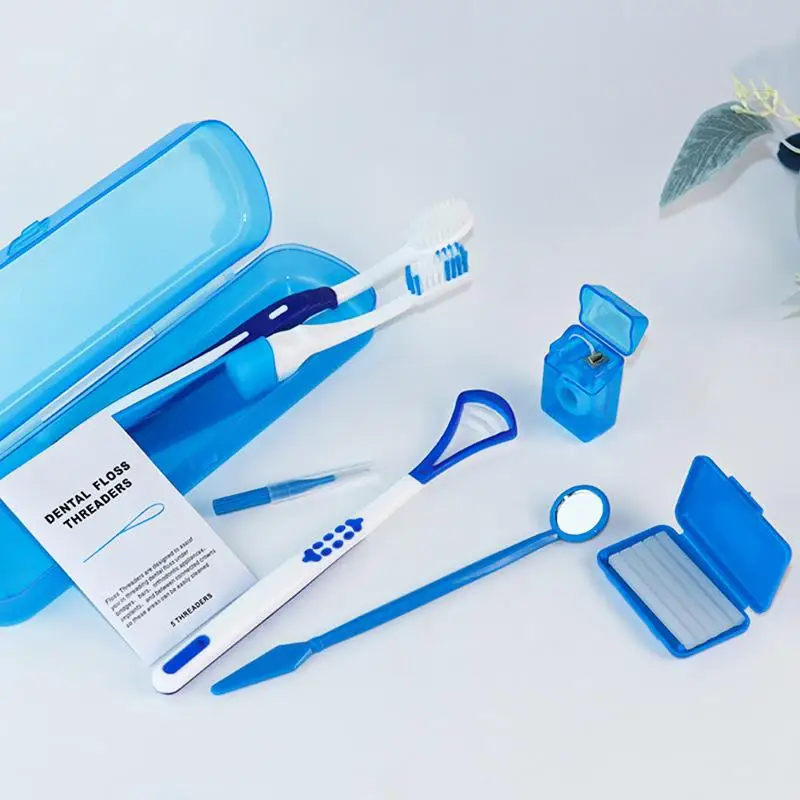 8-teiliges Zahnpflege-Set Zahnreinigung Zahnspangen Zahnbürste Interdentalbürste Zahnseide Ortho-Wachs Tragbares Reise-Kit – Detail 4