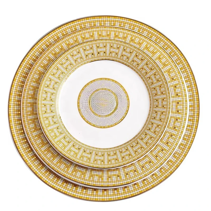 

Luxury ceramic gold dinner plate, retro wedding gold charging plate, high value and durability