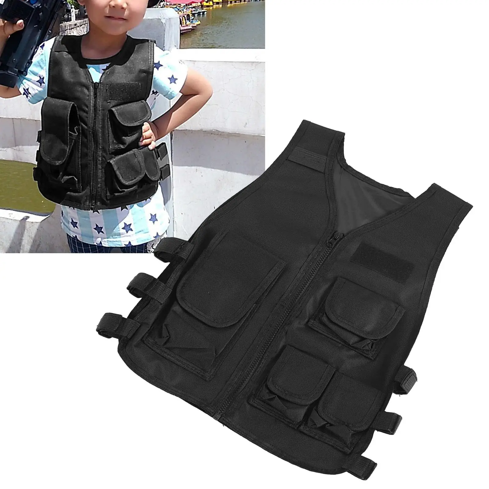 Chaleco de tiro con Bolsillo grande para niños, Protector de seguridad de entrenamiento militar ajustable para escalada, tela Oxford 600D duradera