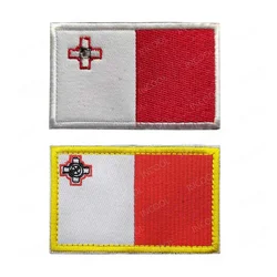 Malta Flag Embroidered Patches Maltese MLT Flags Hook Loop Badges Appliqued For Clothing Backpack Jackets
