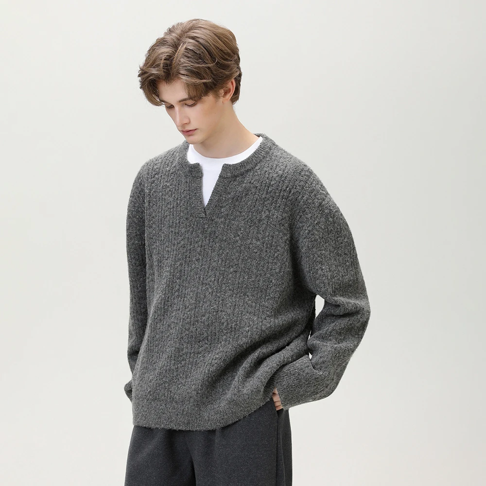 

TFETTERS 2025 осенне-зимние ленивые шикарные свитера для мужчин, роскошный стиль, текстурированный вязаный трос, свободные пуловеры с длинными рукавами для мужчин