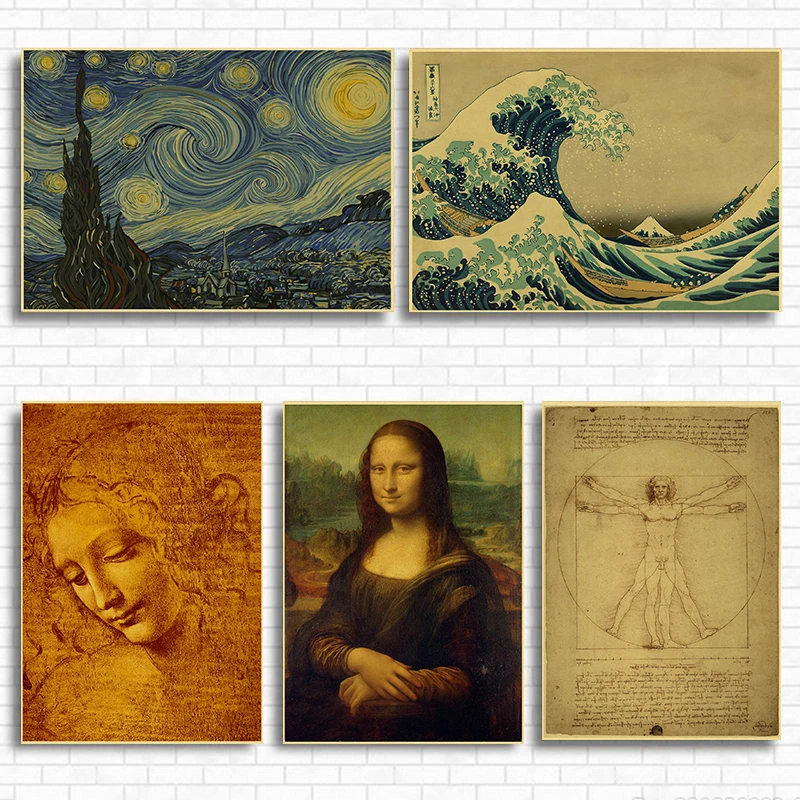 Leonardo Di Ser Piero Da Vinci Vincent Willem Van Gogh, impresiones de carteles Vintage para el hogar, comedor, decoración artística de pared, pintura Retro