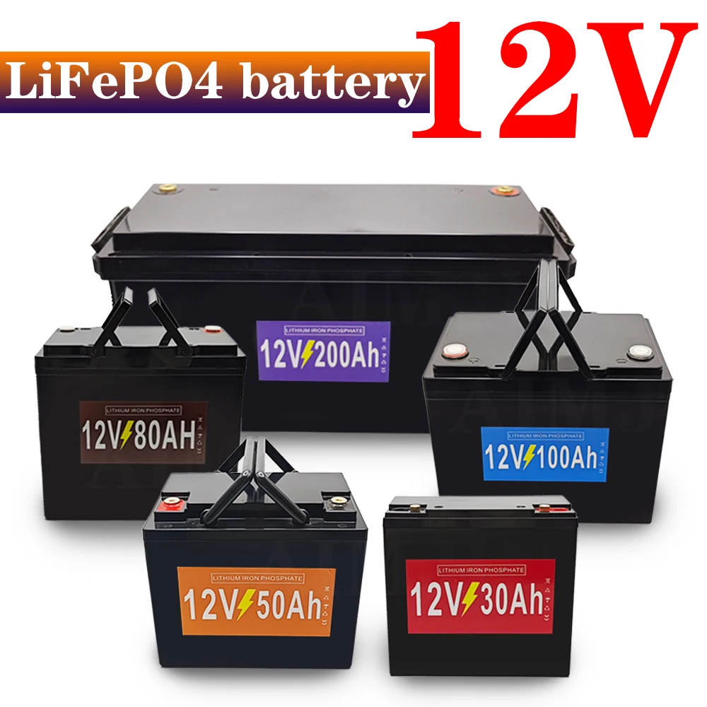 LiFePo4 Battery Pack 200AH 100AH 80AH 50AH 30AH Iron Phosphate Cell 12V/24V Charging Batteries Solar Energy Battery