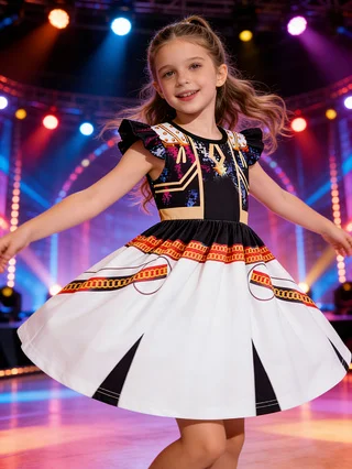 Popular Movie Hallyu Girl Group Black And White Girl Dress With Sequin Print, Party Role-Playing Costume