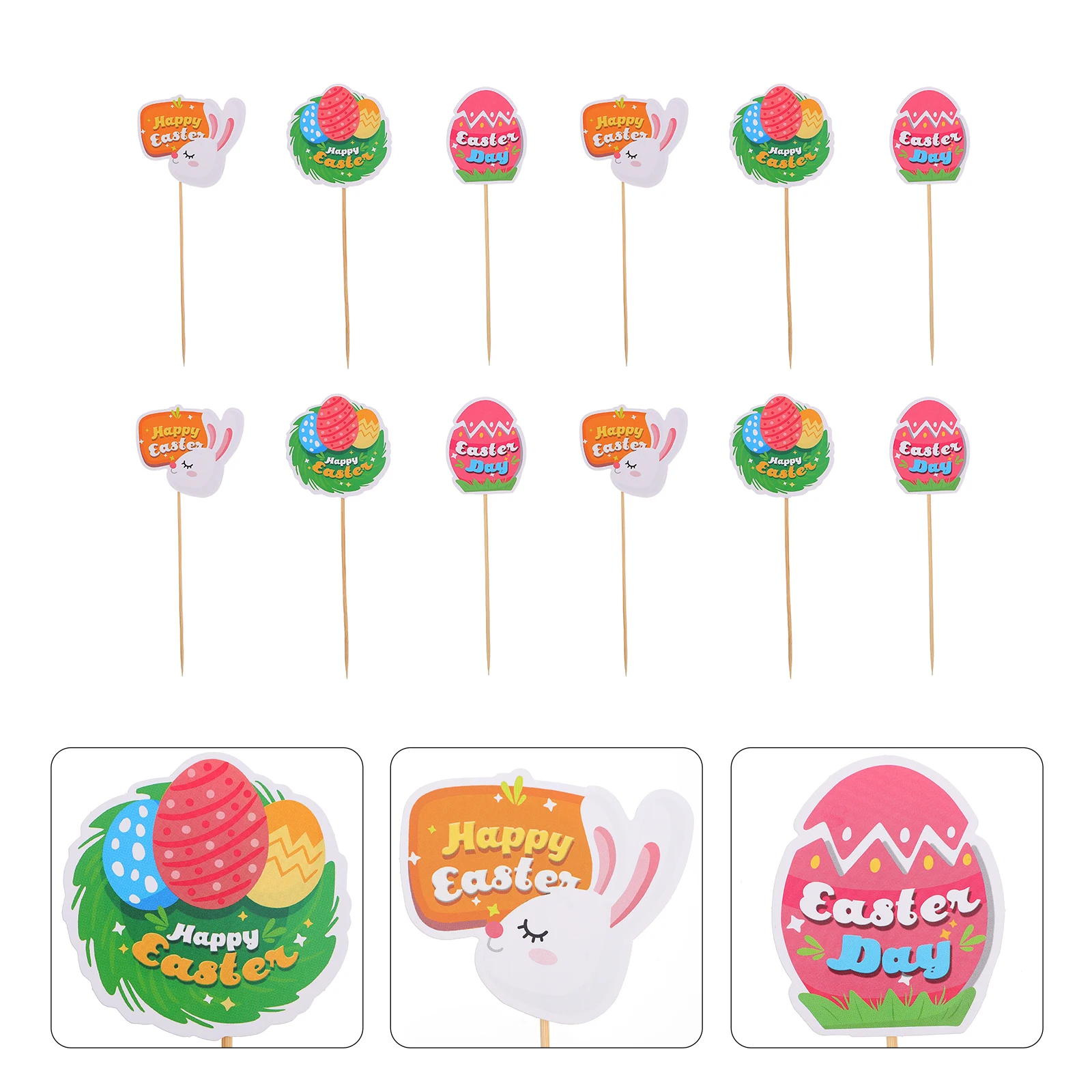 

1 Set 24Pcs Easter Party Cake Toppers Egg Rabbit Cake Picks (Colorful)