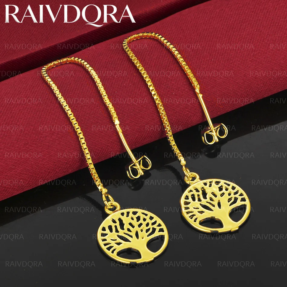 18K Gold Plated Hollow Tree Round Drop Earrings For Women Jewelry Fashion Elegant Party Engagement Accessories