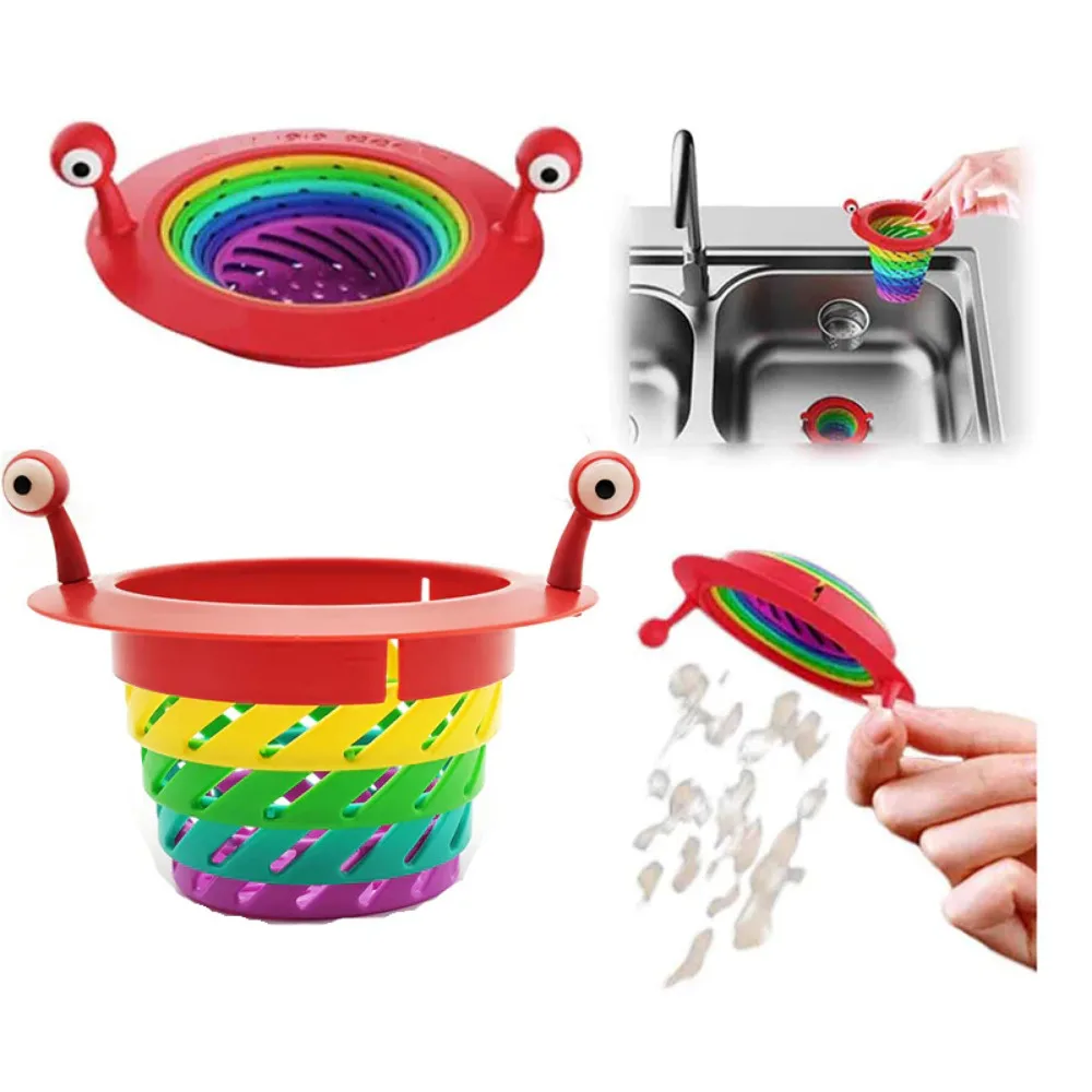 Little Monster Rainbow Strainer Anti-Clog Filter Mesh Collector for Bath Basin Floor Hair Fur Catcher Kitchen Sink Strainer