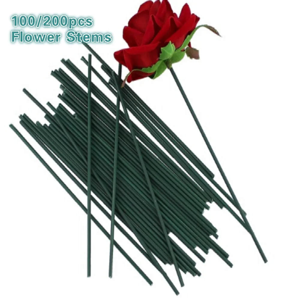 

100Pcs Wire Artificial Flowers Stem Green 40cm Flexible Floral Wire for Wedding Floral Crafts DIY Bouquet Decoration