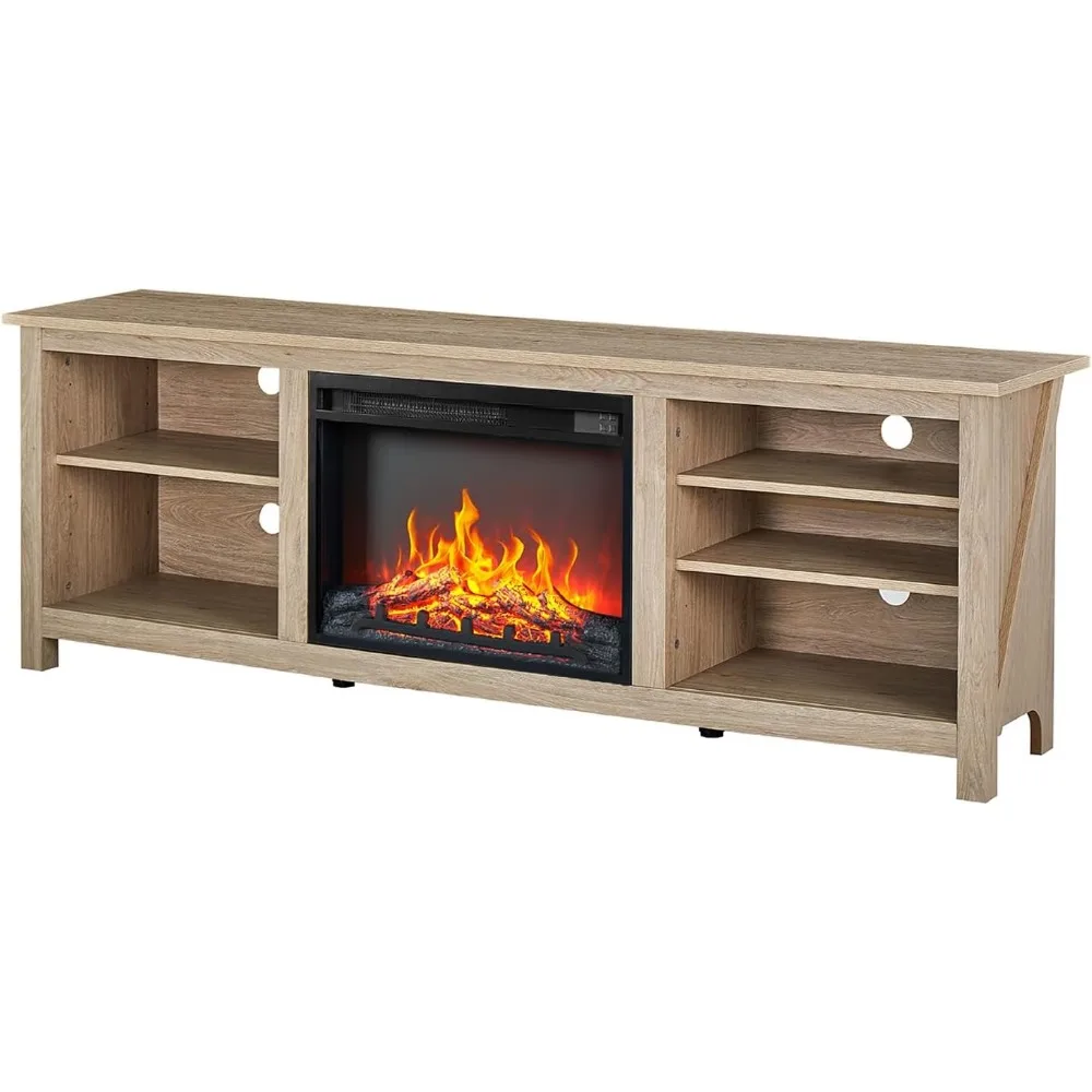 حامل تلفزيون مدفأة، مركز ترفيه من الخشب الملمس مع مدفأة كهربائية مقاس 23 بوصة، حامل ترفيه للمزرعة، تلفزيون الوسائط