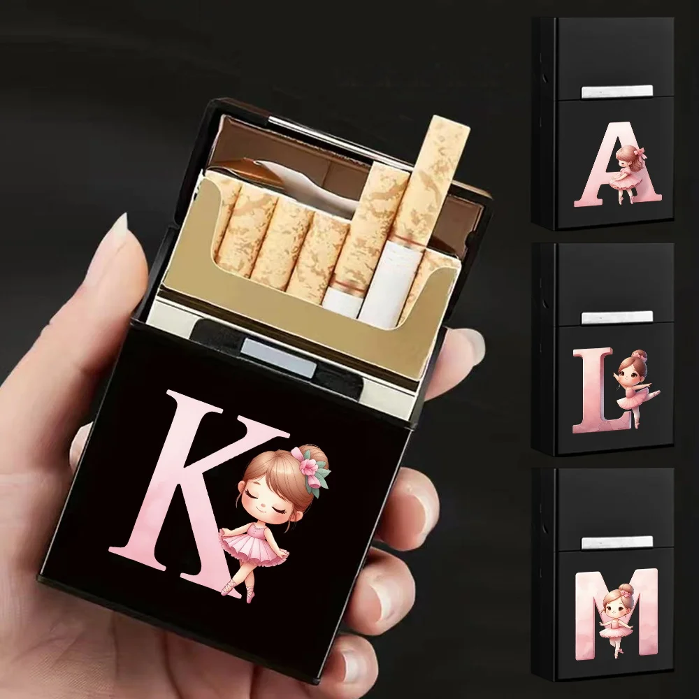 Durable Metal Cigarette Storage Case Personalized Cigarette Accessories Ballerina Girl Initial Name 26 Letters Pattern