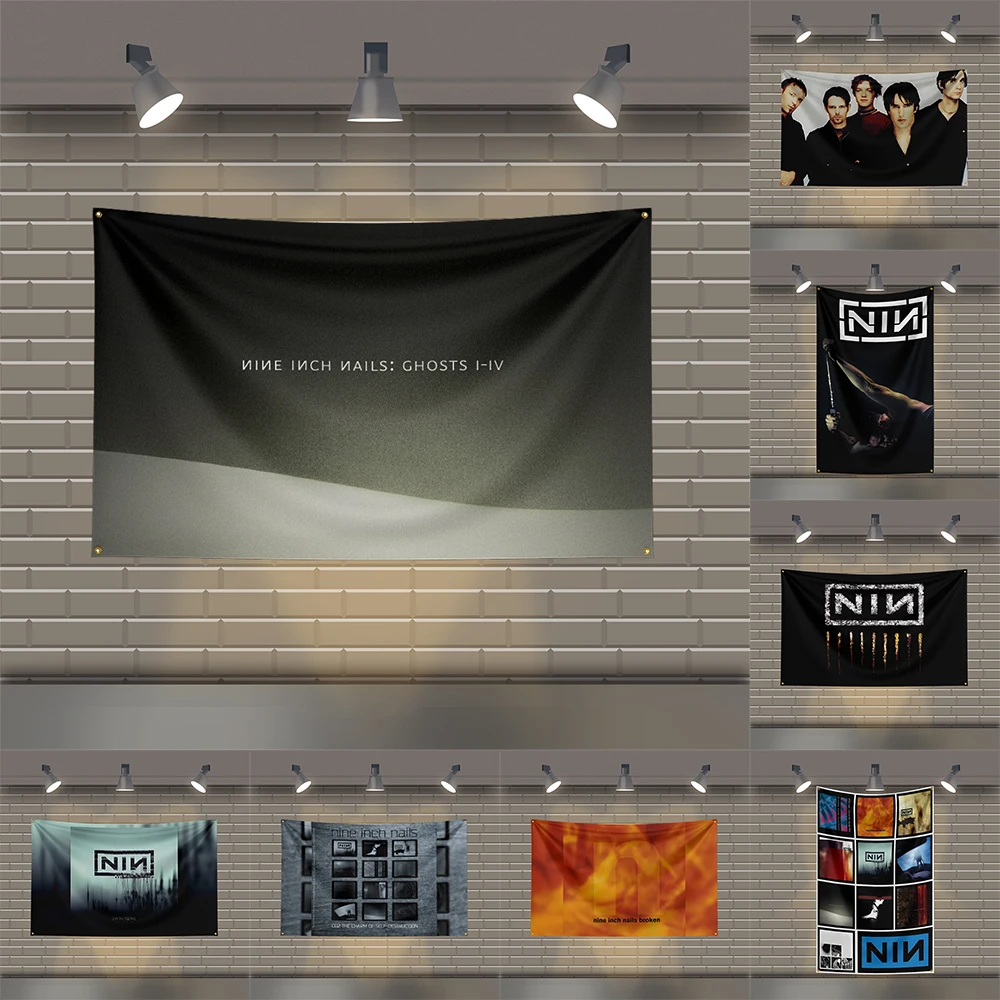 

3x5 Ft N-NIN N-NineS I-Inch Nailss Heavy Metal Band Flag Rock Music Wall Banner for Bedroom Studio Bar Concert Outdoor Decor