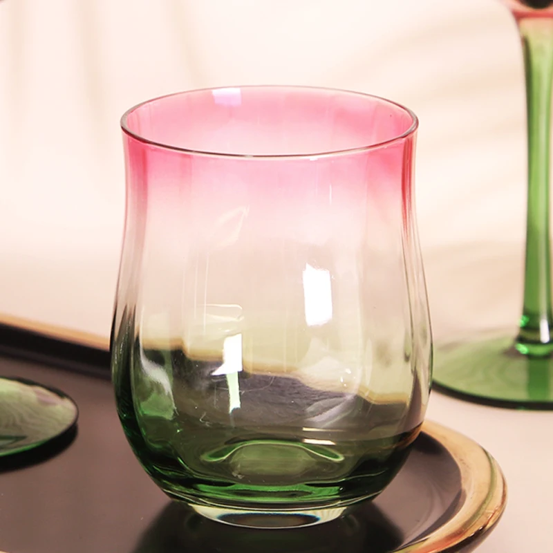 Flowers Vertical Goblet High Value Pink Blue Gradient Champagne Cup Red Wine Glass Dessert Cold Water Cocktail Glass Cup
