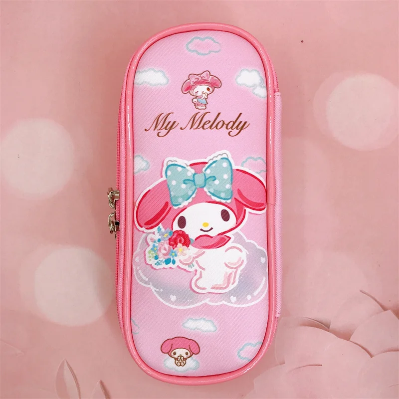 Sanrio Kuromi PU Pencil Bag Hello Kitty Cinnamoroll Pochacco Zipper Cute Stationery Box for School Students Pen Case Card Holder