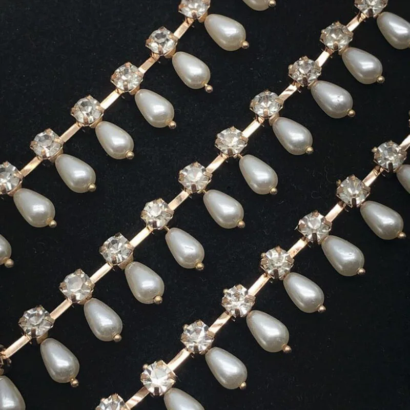 10Yards Pearls Rhinestone Trims Cup Claw Chain Jewelry Crafts Tassel Fringe Trimming For Garment Accessories