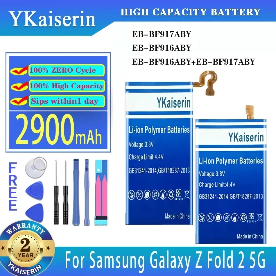 YKaiserin  EB-BF917ABY EB-BF916ABY 2800mAh/2900mAh Battery for Samsung Galaxy Z Fold 2 Fold2 5G SM-F916 Bateria + Track Code