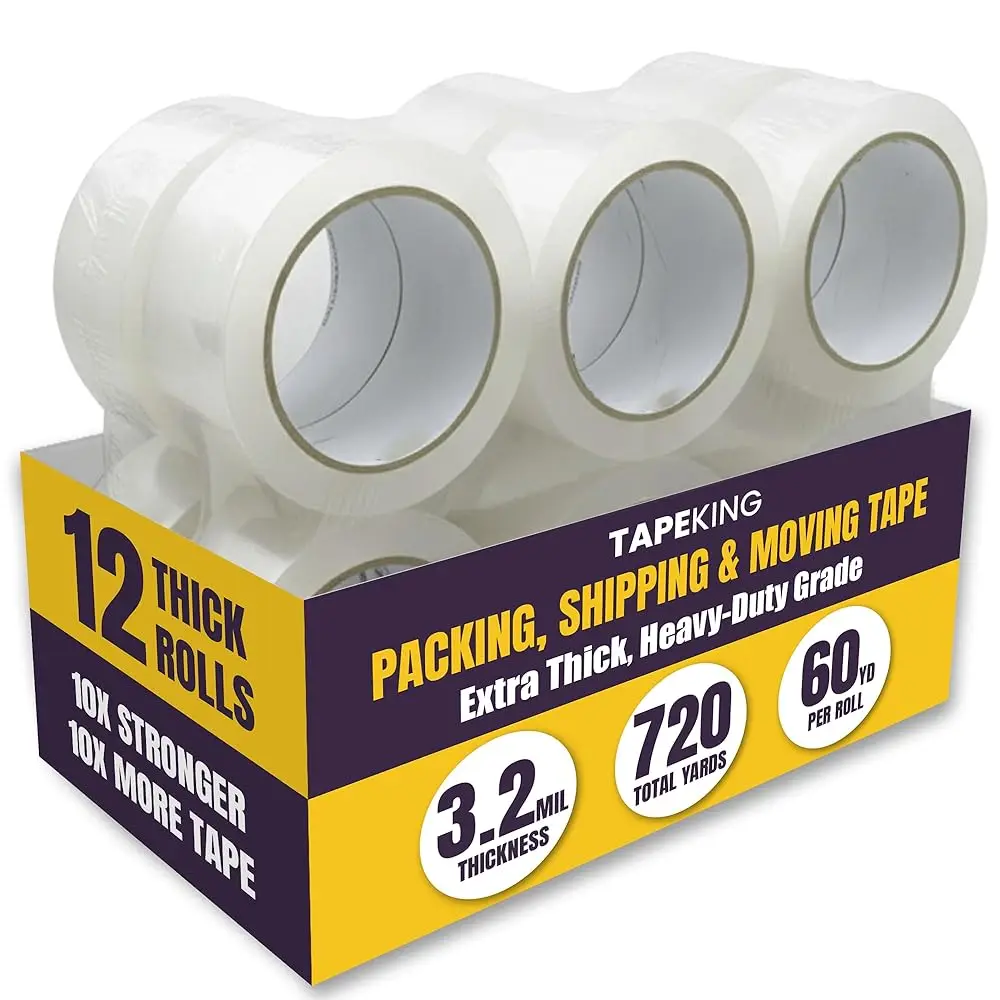 

Clear Packing Tape Ultra Thick | 60 Yards Per Roll (12 Rolls) | 2 Inch Wide Heavy Duty Packing Tape 3.2mil Strong Adhesive f