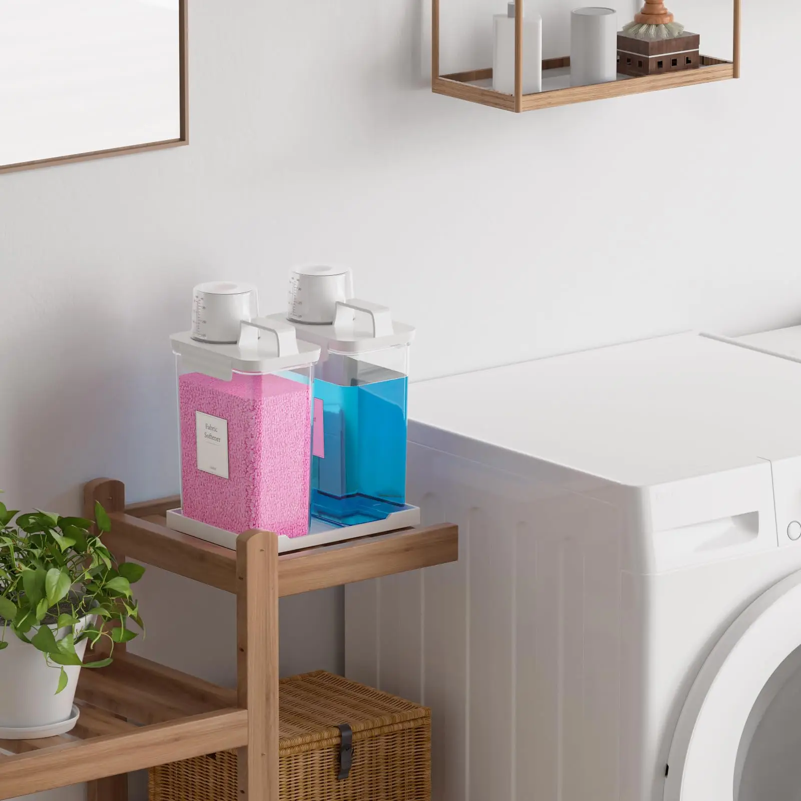 2 عبوة من موزع منظفات الغسيل السائل، حاويات صابون الغسيل سعة 61 أونصة، موزع مسحوق الغسيل البلاستيكي الشفاف لغرفة الغسيل