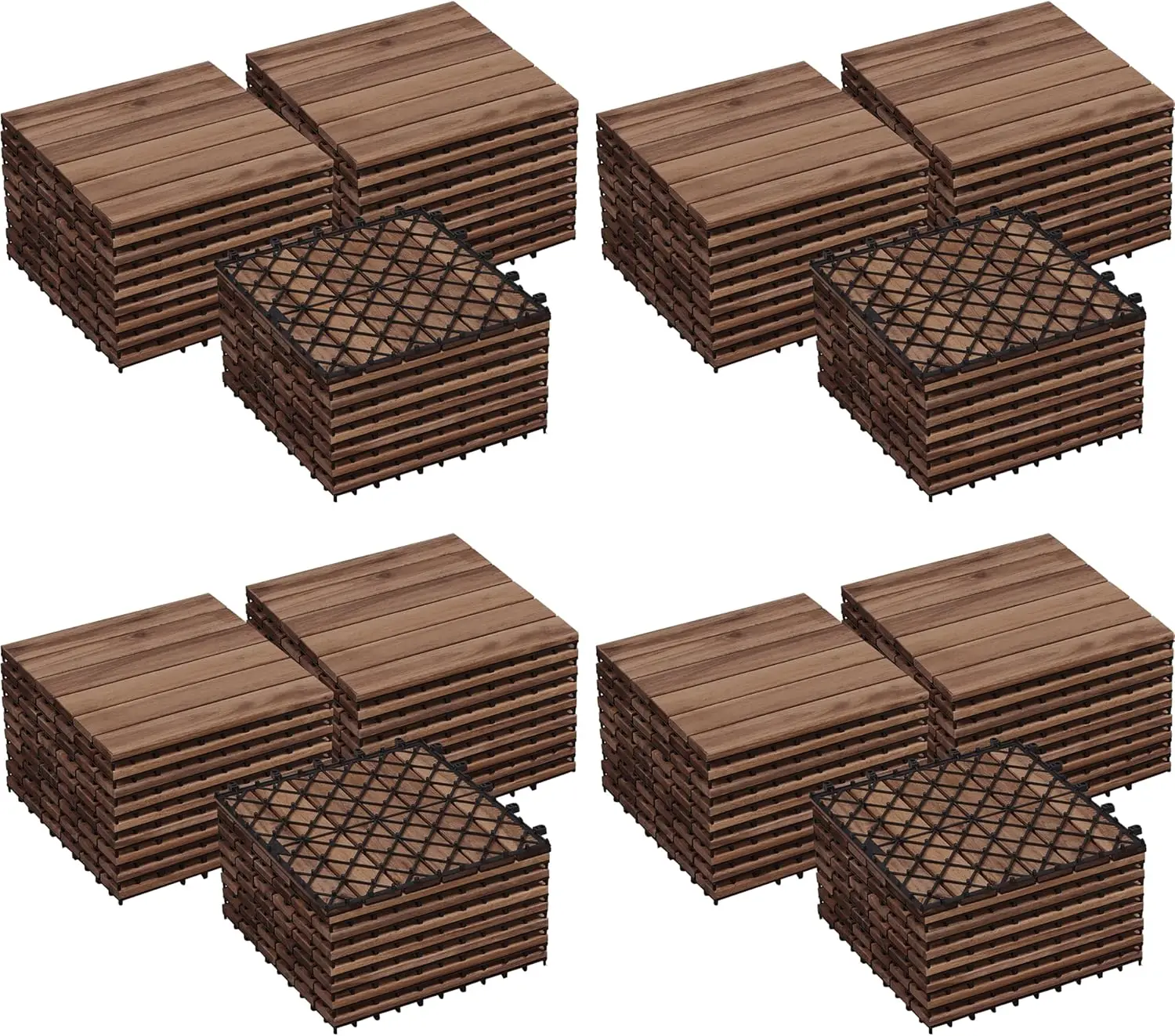 54 baldosas entrelazadas de madera de acacia, suelos impermeables para patio exterior e interior, balcón, jardín, piscina, 1