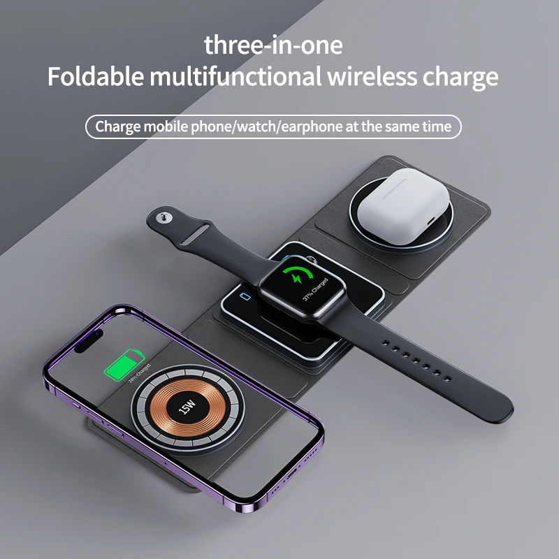 3 in 1 Magnetic Portable Wireless Charger Pad for iPhone 15 14 13 12 Pro X XR Max Apple Watch AirPods Fast Charging Dock Station