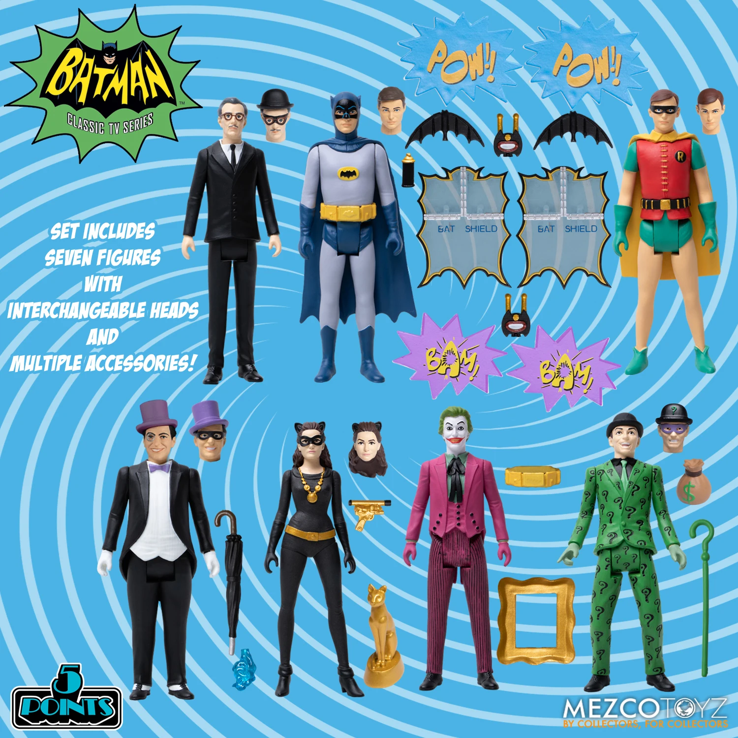 Mezco 5 Point Series 1966 Batman Figure Deluxe Combo Set 3.75” Movable Figure Model Toy Gifts